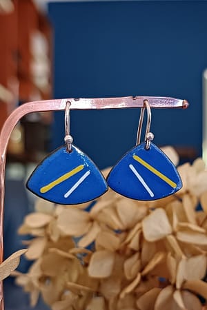 Basic Blue fan enamel earrings.