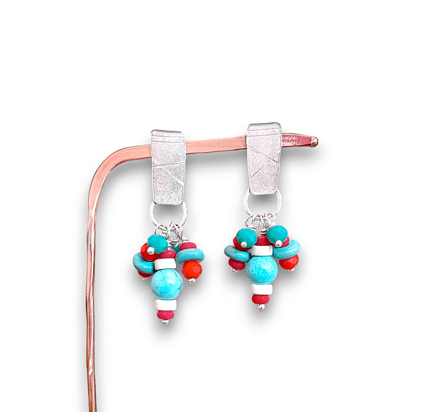Turquoise & Red Carnival Earrings - Image 2
