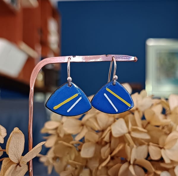 Basic Blue fan enamel earrings.