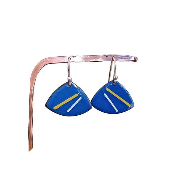 Basic Blue fan enamel earrings. - Image 2