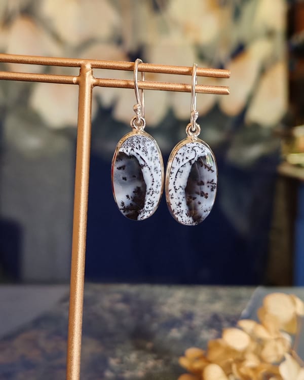 Dendritic Agate Oval Earrings